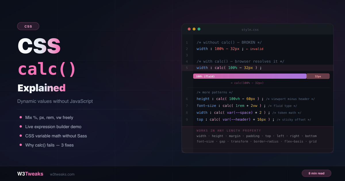 CSS calc() Explained: Dynamic Values Without JS