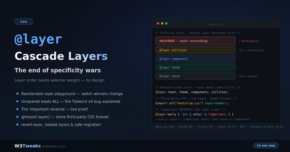 CSS @layer: Cascade Layers That End the Specificity Wars