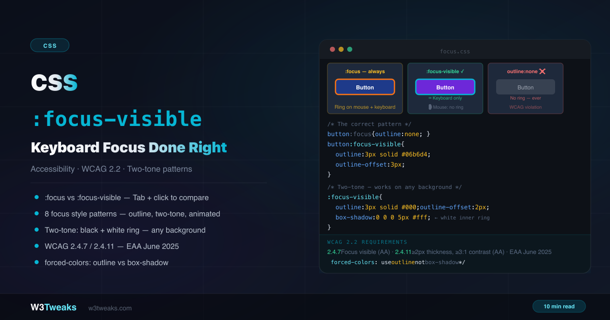 CSS :focus-visible 2026: Keyboard Focus, WCAG, inert