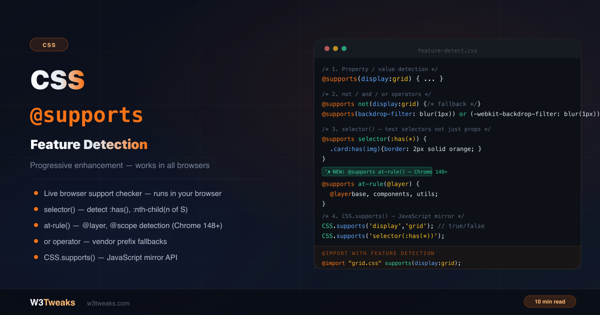 CSS @supports 2026: Feature Detection & Progressive Enhancement