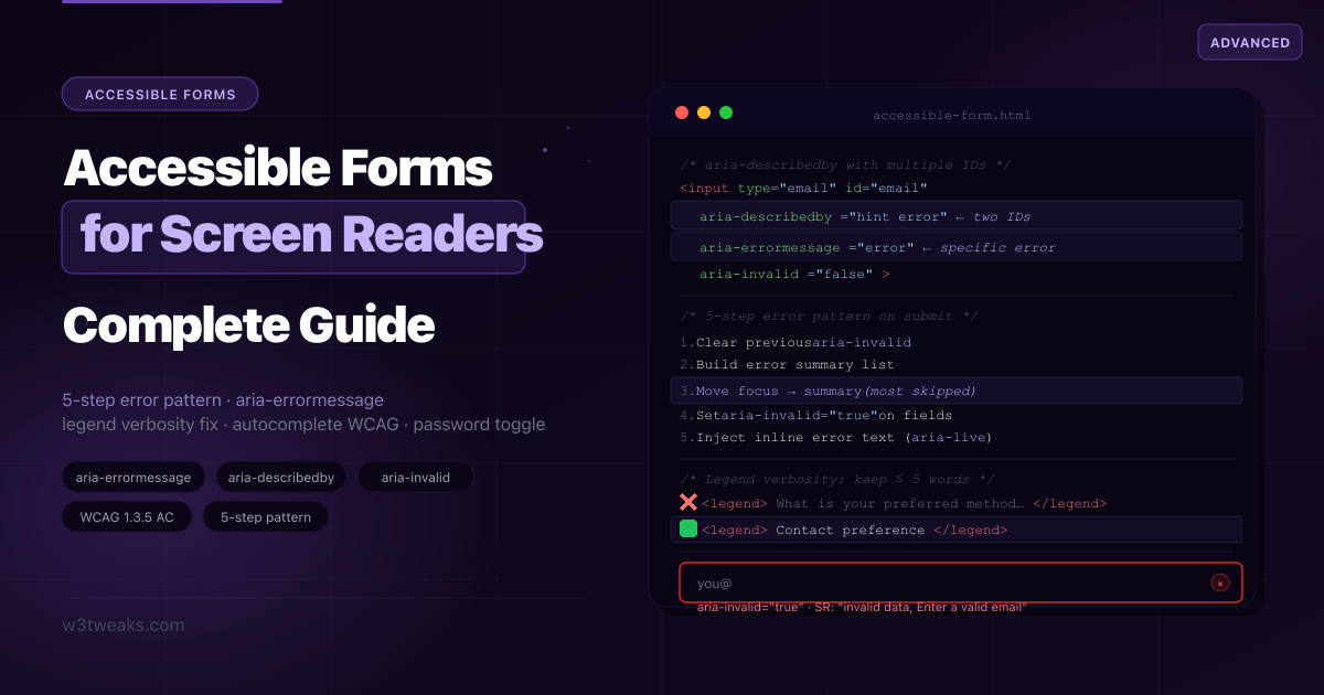 Accessible Forms — Complex Fields for Screen Readers (2026 Guide)