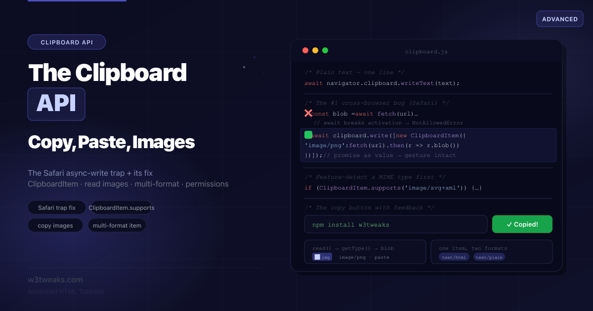 The Clipboard API — Copy, Paste, Images & the Safari Trap