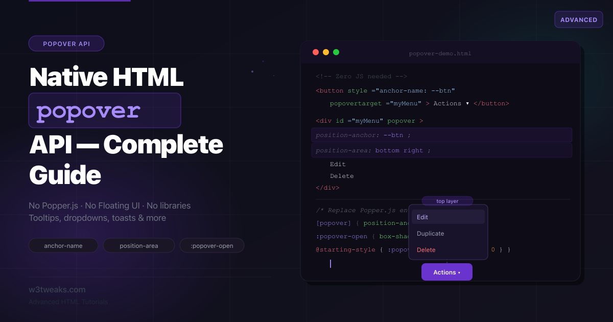 The HTML Popover API — Complete Guide (No Libraries)