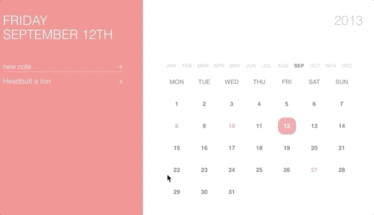 Simple calendar with notes panel