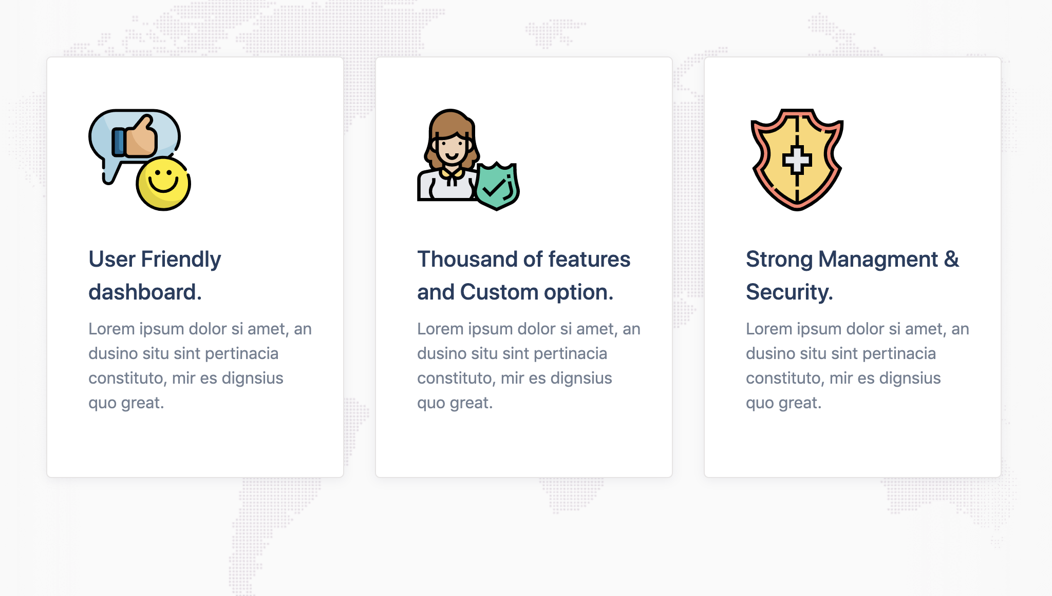 Section design cards with hover effect