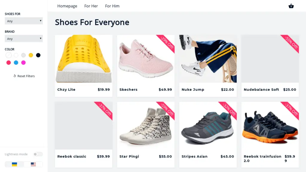 11 CSS Dark Mode 3 React Shopping cart template with multiple features