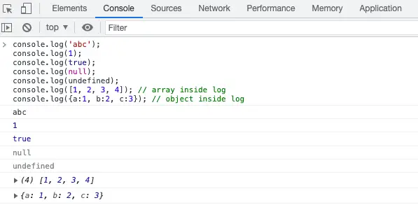 javascript console log